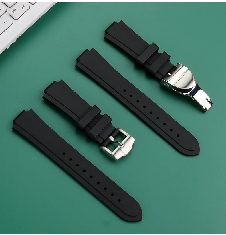 Nato Strap Nylon - 凸面インターフェイスシリコン時計ストラップチューダーペラゴストマホークシリーズ 25500 25600 防水ゴム時計バンドソフトブラック