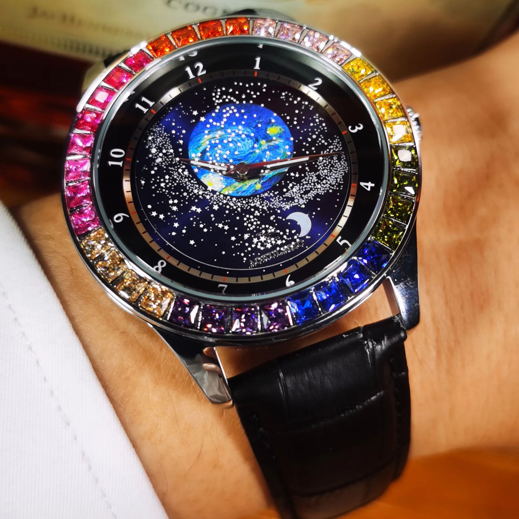 Omega Watch Constellation - ファッション星空発光機械式時計男性用レザースチールストラップ高級ブランドビジネス自動メンズ腕時計 AOKULASIC