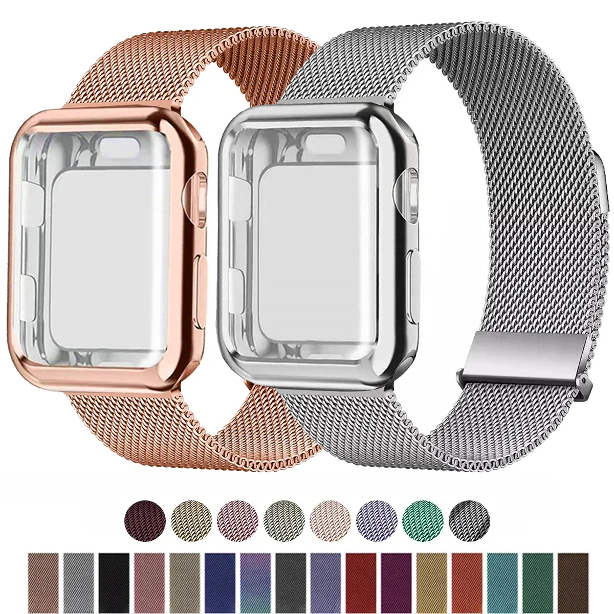 Milanese Loop Magnetic - アップルウォッチバンド用ミラネーゼループとケース,メタルブレスレット,磁気,iwatchシリーズ9,8,7,6,5,4,3,seストラップ,45mm, 44mm 38mm-42mm、41mm、40mm