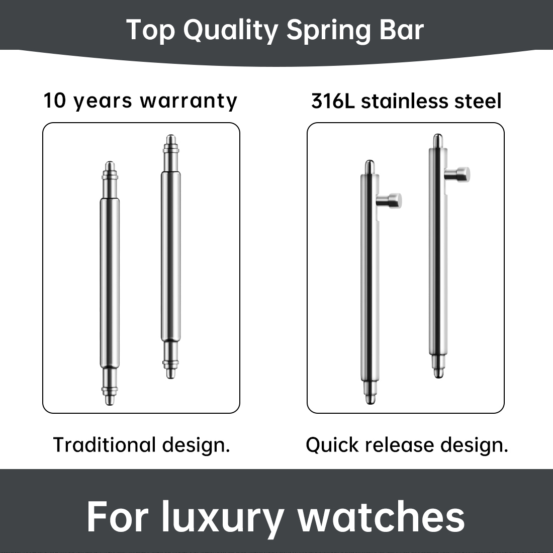 Curved Spring Bar - Maikes-スプリングバー付き時計ストラップ,316lステンレス鋼,クイックリリース,18mm, 20mm, 22mm