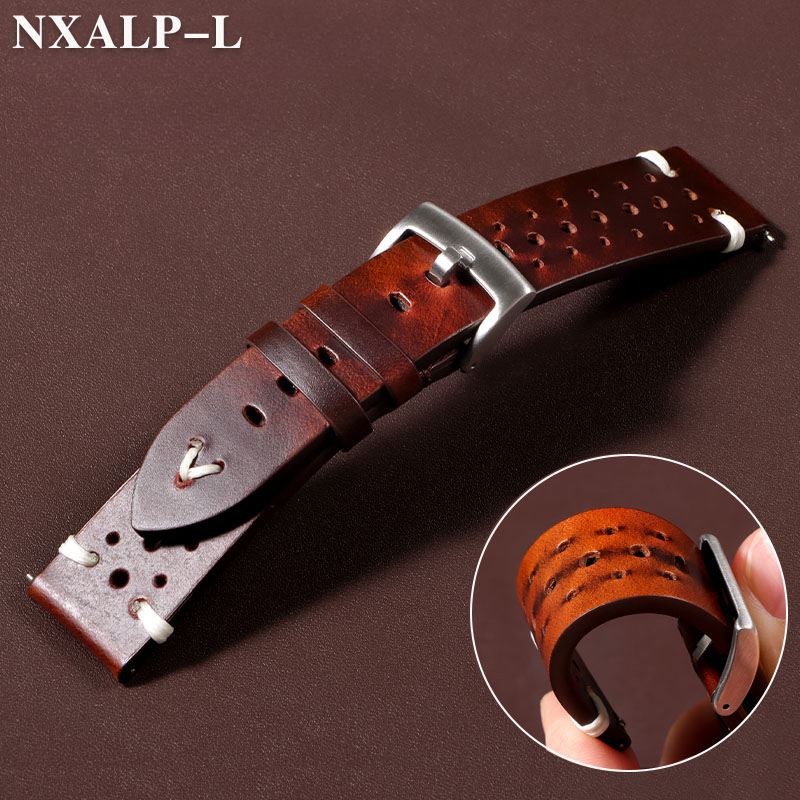 Nato Strap Nylon - レザーウォッチストラップ,レトロスタイル,オイルワックス変色,手作りステッチ,牛革,通気性,クイックリリース,20mm, 22mm