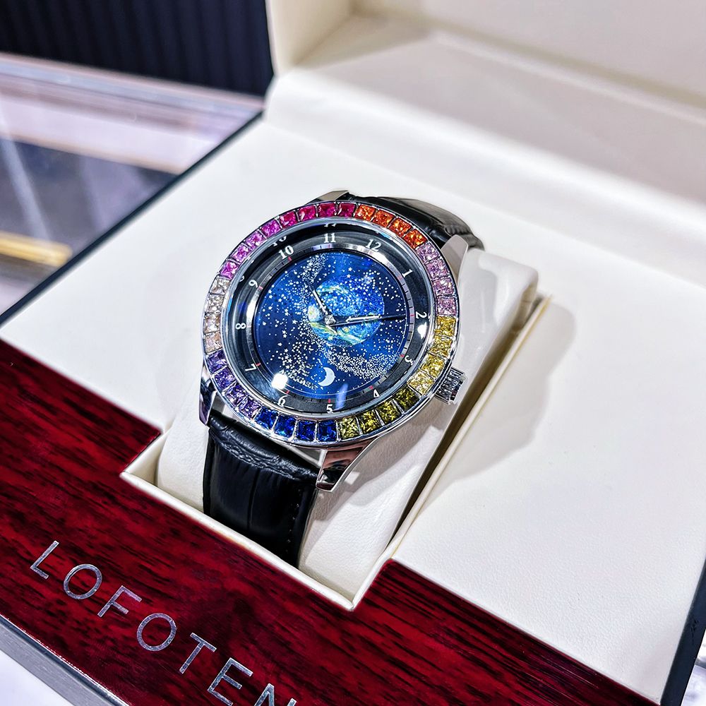 ファッション星空発光機械式時計男性用レザースチールストラップ - Omega Watch Constellation のレビューと価格