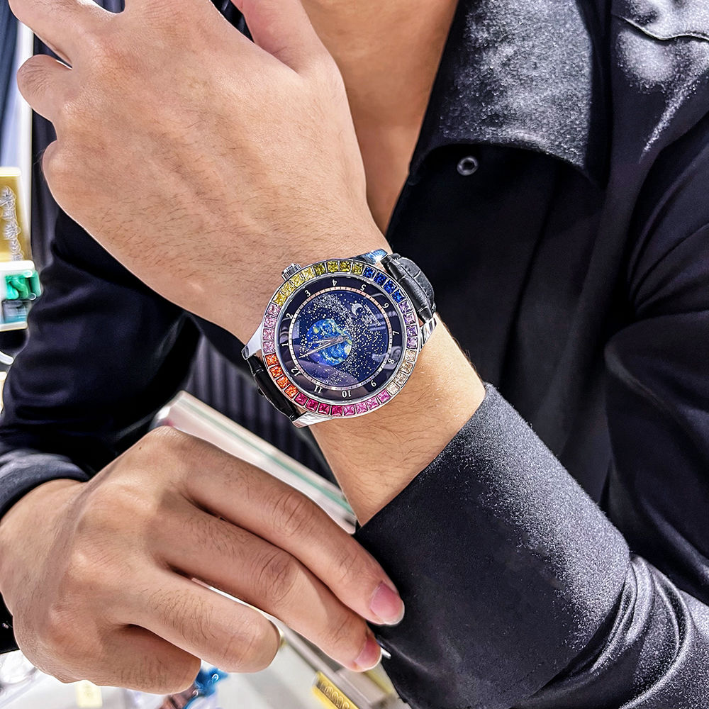 ファッション星空発光機械式時計男性用レザースチールストラップ - Omega Watch Constellation のレビューと価格