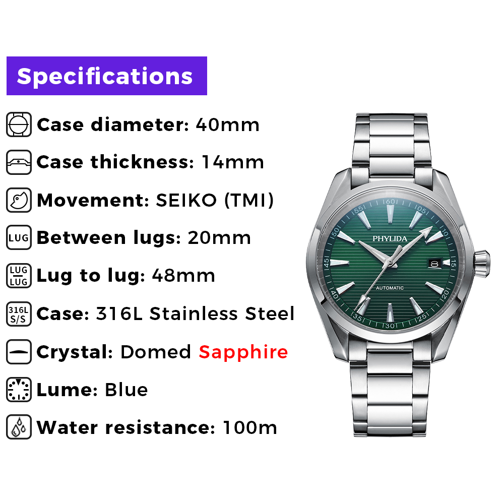 PHYLIDA 新型アクア自動巻き腕時計 ソリッドSSサファ - Seiko Watch Presage のレビューと価格